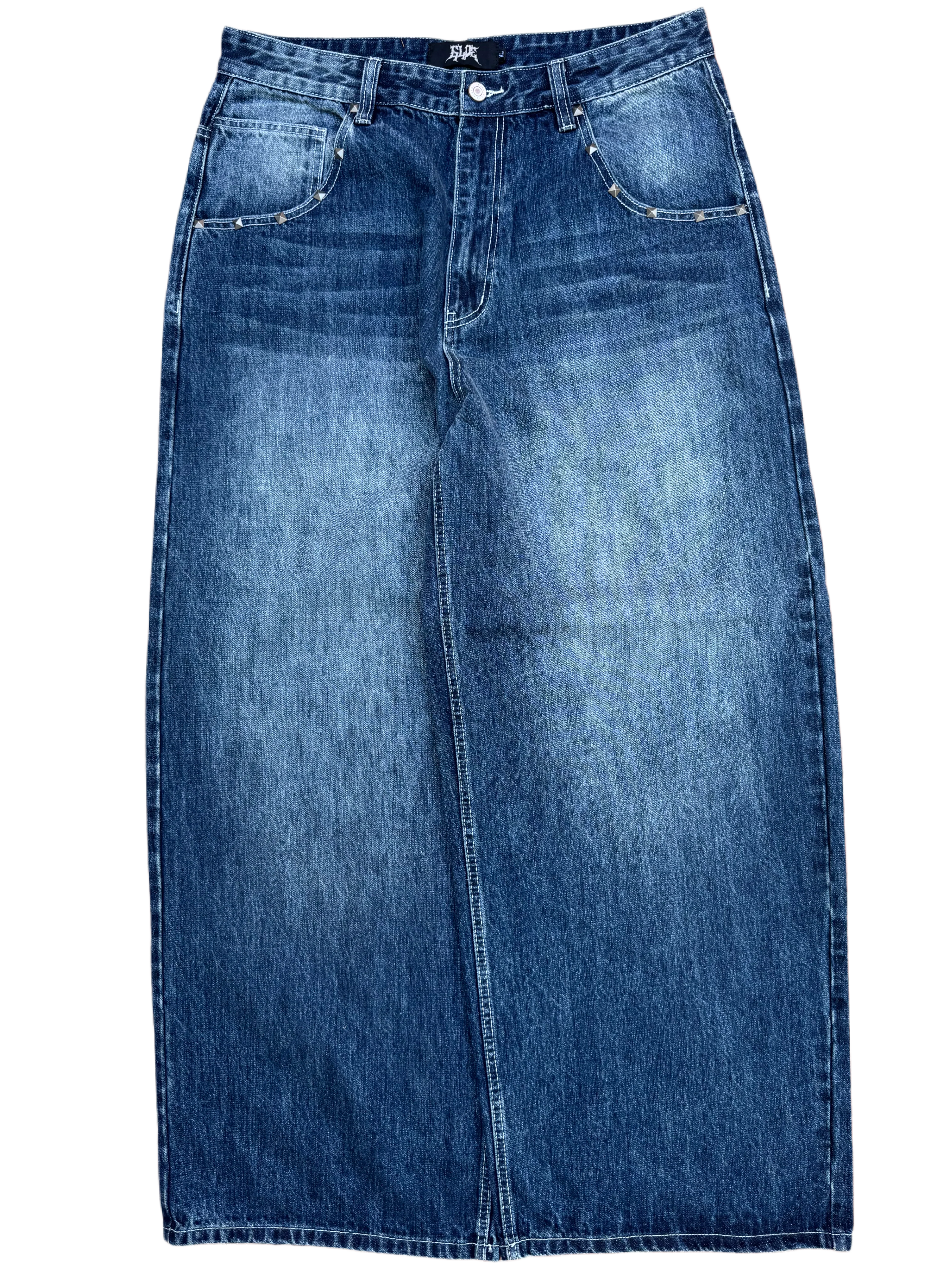 Blue Washed Wide Leg Blank Stud Jeans v2 - Image 2